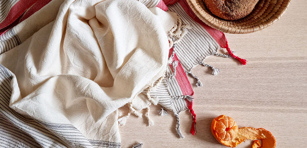Ciora Scotland Mersin GOTS Organic Hand-Loomed Turkish Peshtemal bread basket clementine