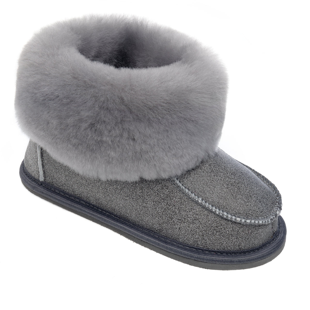 Kids Aesop Sheepskin Slippers - Grey Distressed Leather