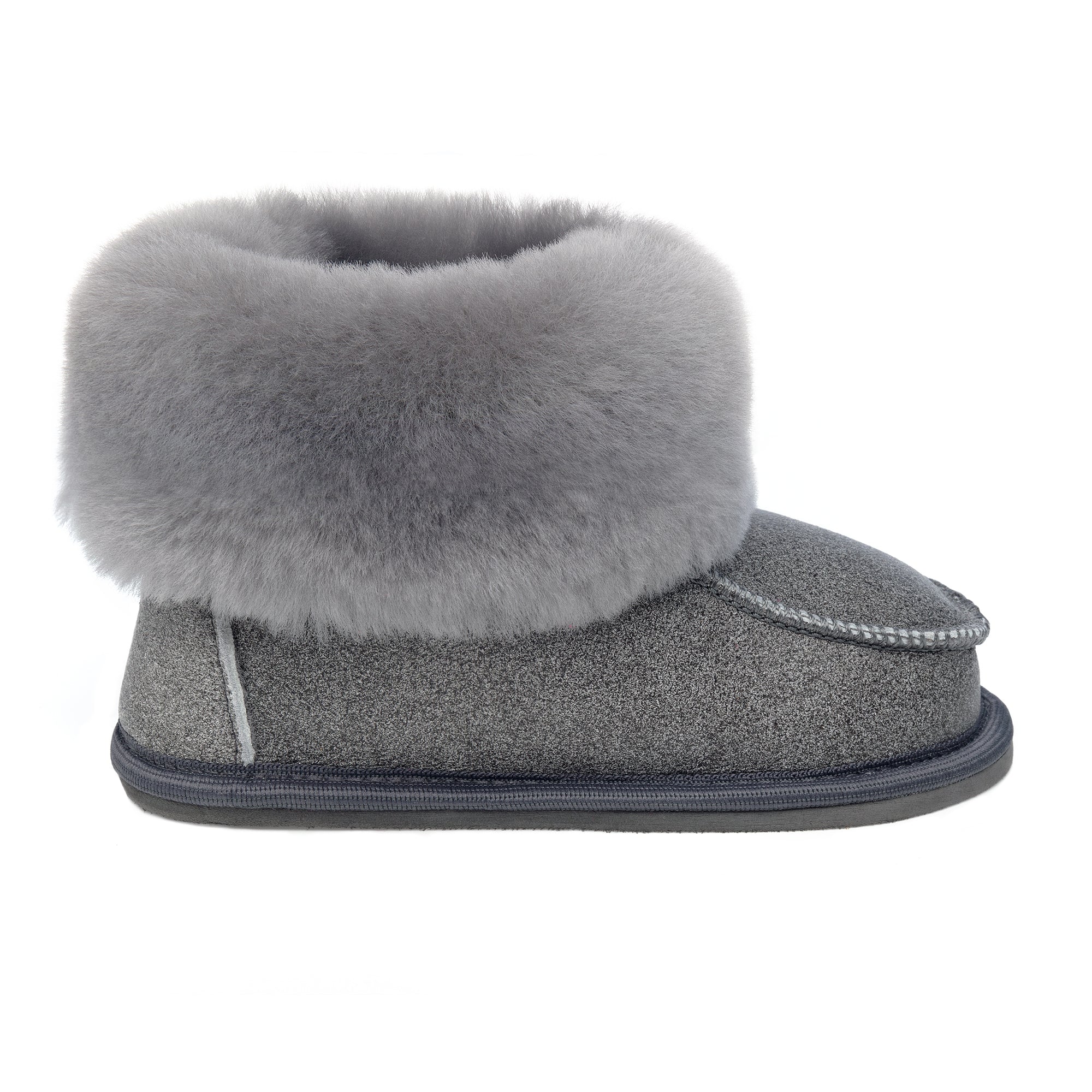 Kids Aesop Sheepskin Slippers - Grey Distressed Leather