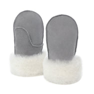 Children's Sheepskin Suede Mittens - Grey/White