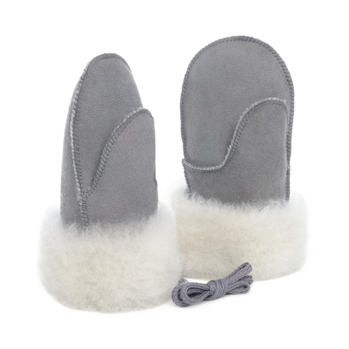 Children's Sheepskin Suede Mittens - Grey/White