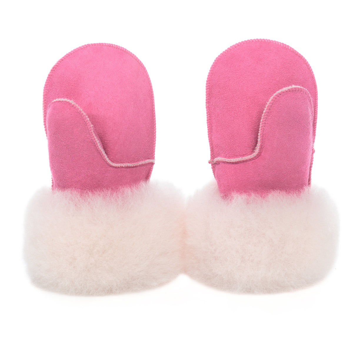 Children's Sheepskin Suede Mittens - Bright Pink