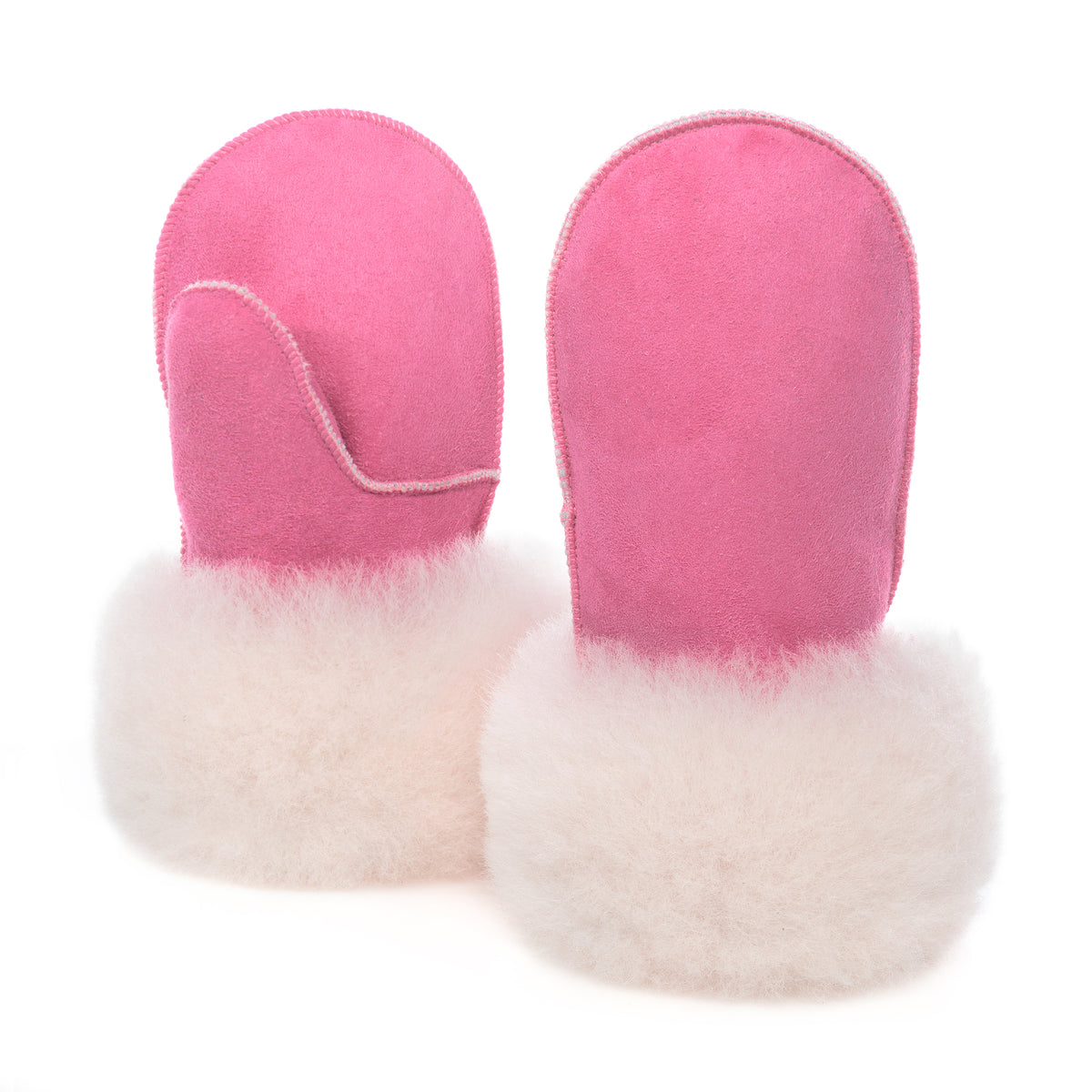 Children's Sheepskin Suede Mittens - Bright Pink