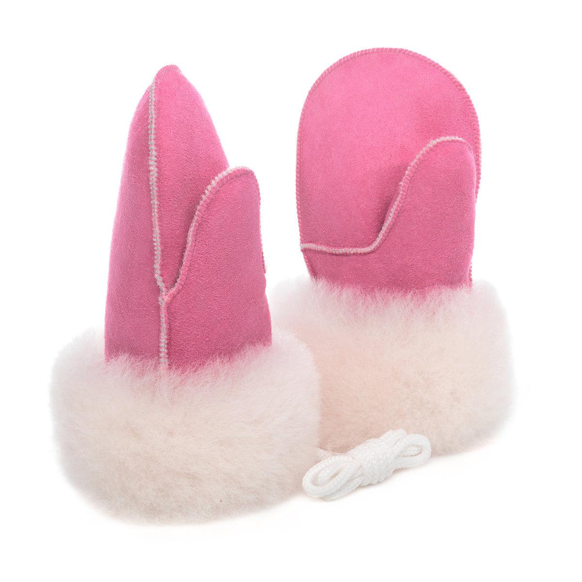 Children's Sheepskin Suede Mittens - Bright Pink