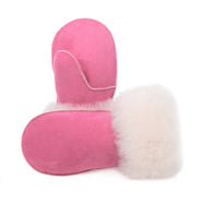 Children's Sheepskin Suede Mittens - Bright Pink