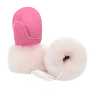 Children's Sheepskin Suede Mittens - Bright Pink