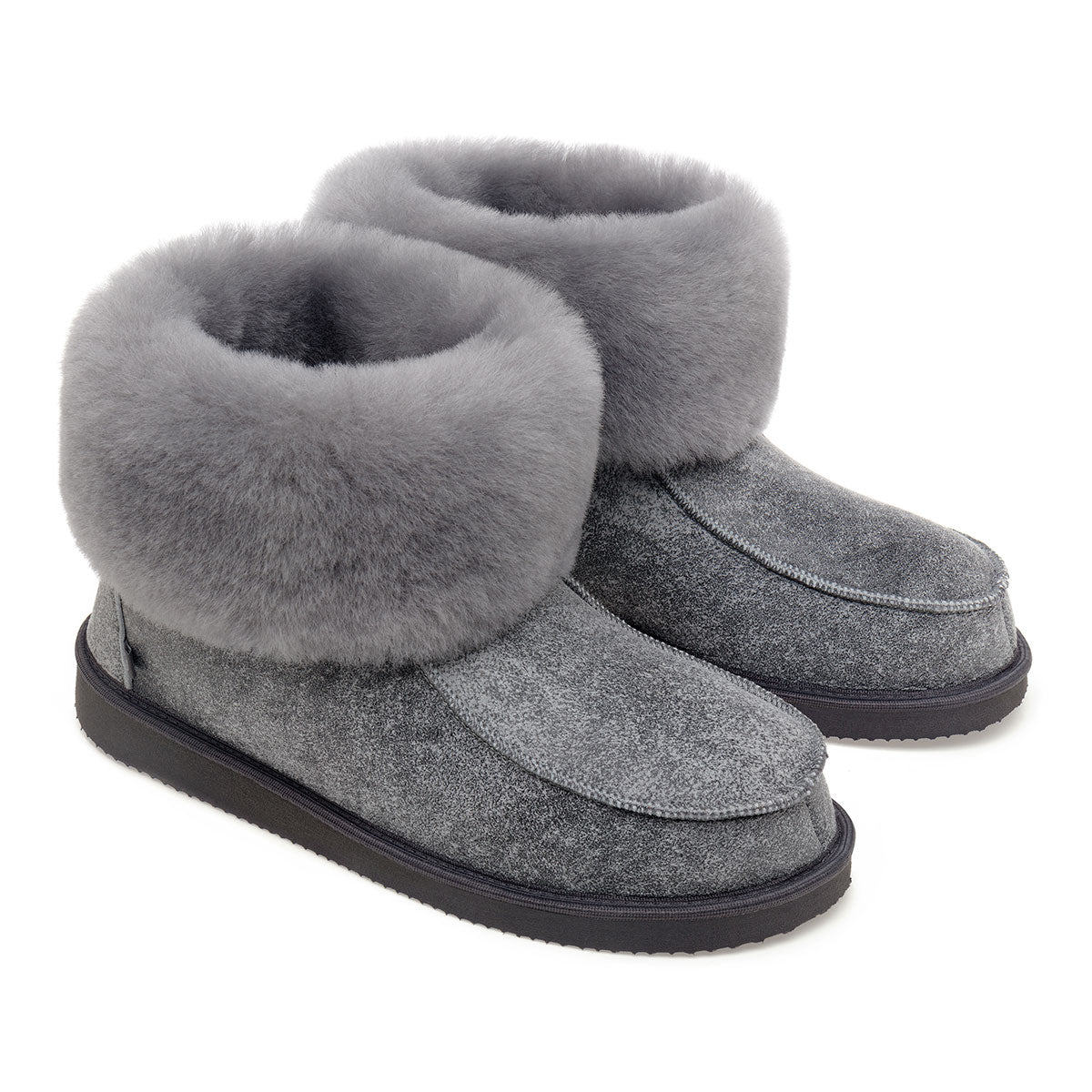 Aesop Sheepskin Slippers - Grey Distressed Leather