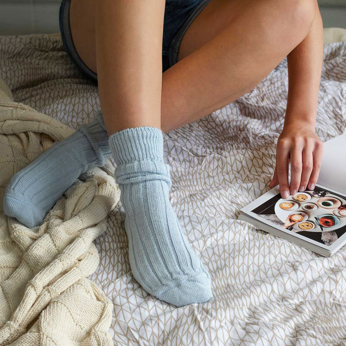 Alpaca Bed Socks - Blue