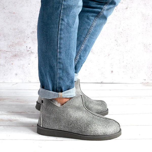 Alpin Sheepskin Slippers - Grey Distressed Leather