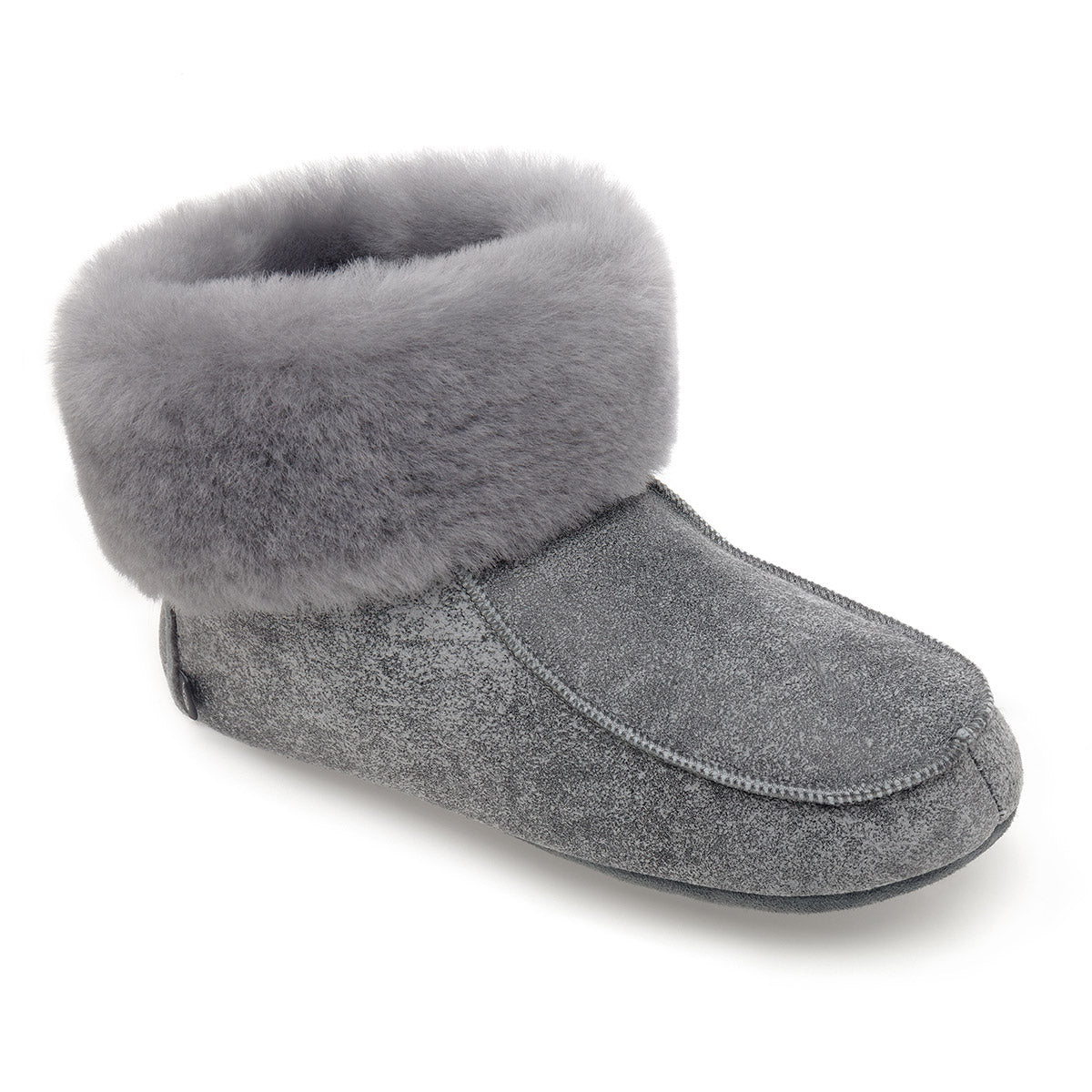 Aster Sheepskin Slippers - Grey Distressed Leather