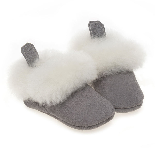 Barra Hand-Stitched Sheepskin Baby Booties - Grey