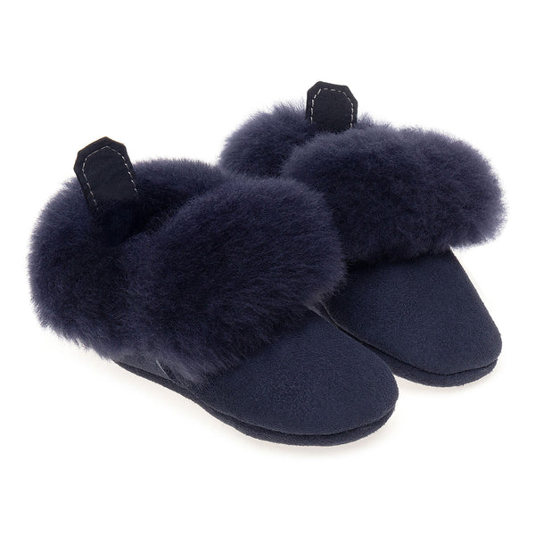 Barra Hand-Stitched Sheepskin Baby Booties - Navy