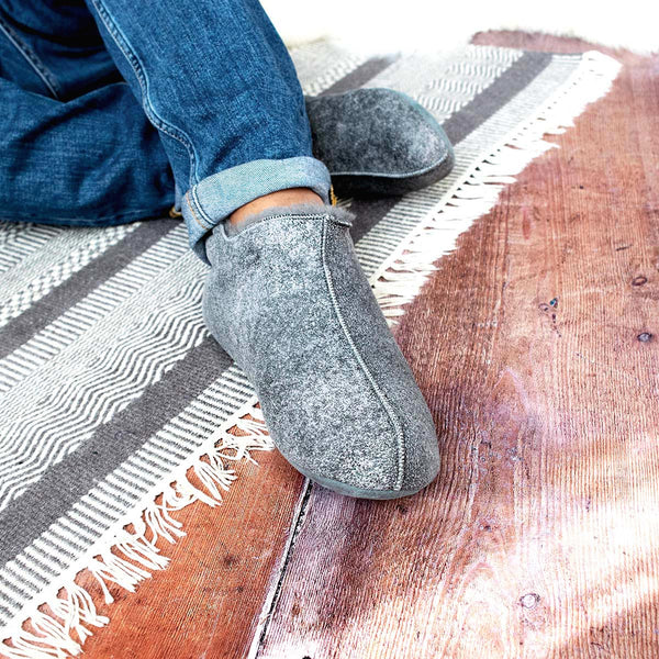 Berit Sheepskin Slippers - Grey Distressed Leather