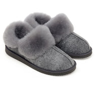 Gael Sheepskin Slippers - Grey Distressed Leather