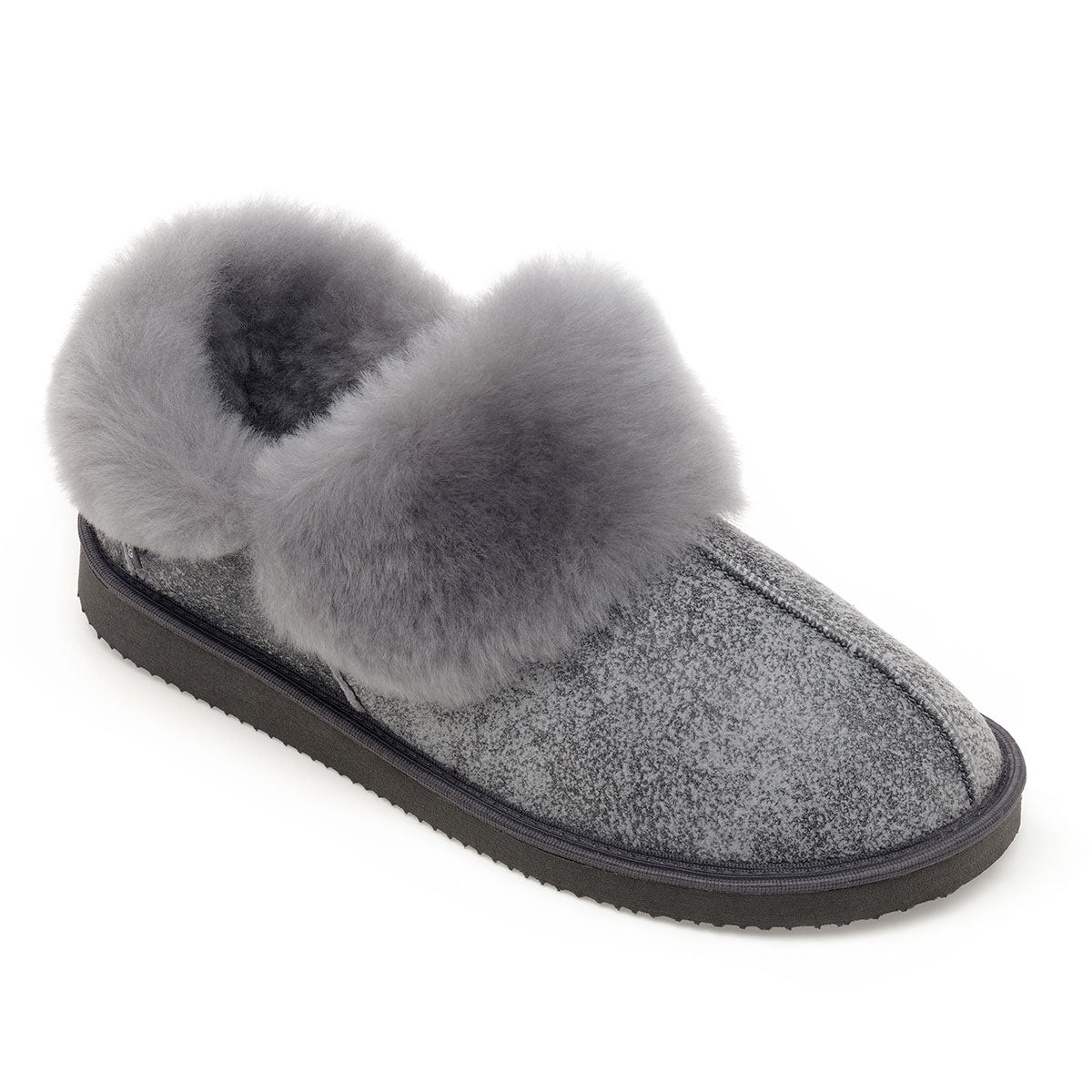 Gael Sheepskin Slippers - Grey Distressed Leather