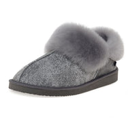 Gael Sheepskin Slippers - Grey Distressed Leather