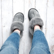 Gael Sheepskin Slippers - Grey Distressed Leather