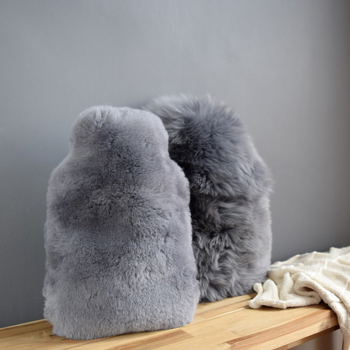 Sheepskin Hot Water Bottle Cover - Grey