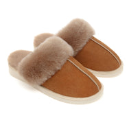 Ines Sheepskin Cuff Mules - Chestnut