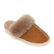 Ines Sheepskin Cuff Mules - Chestnut