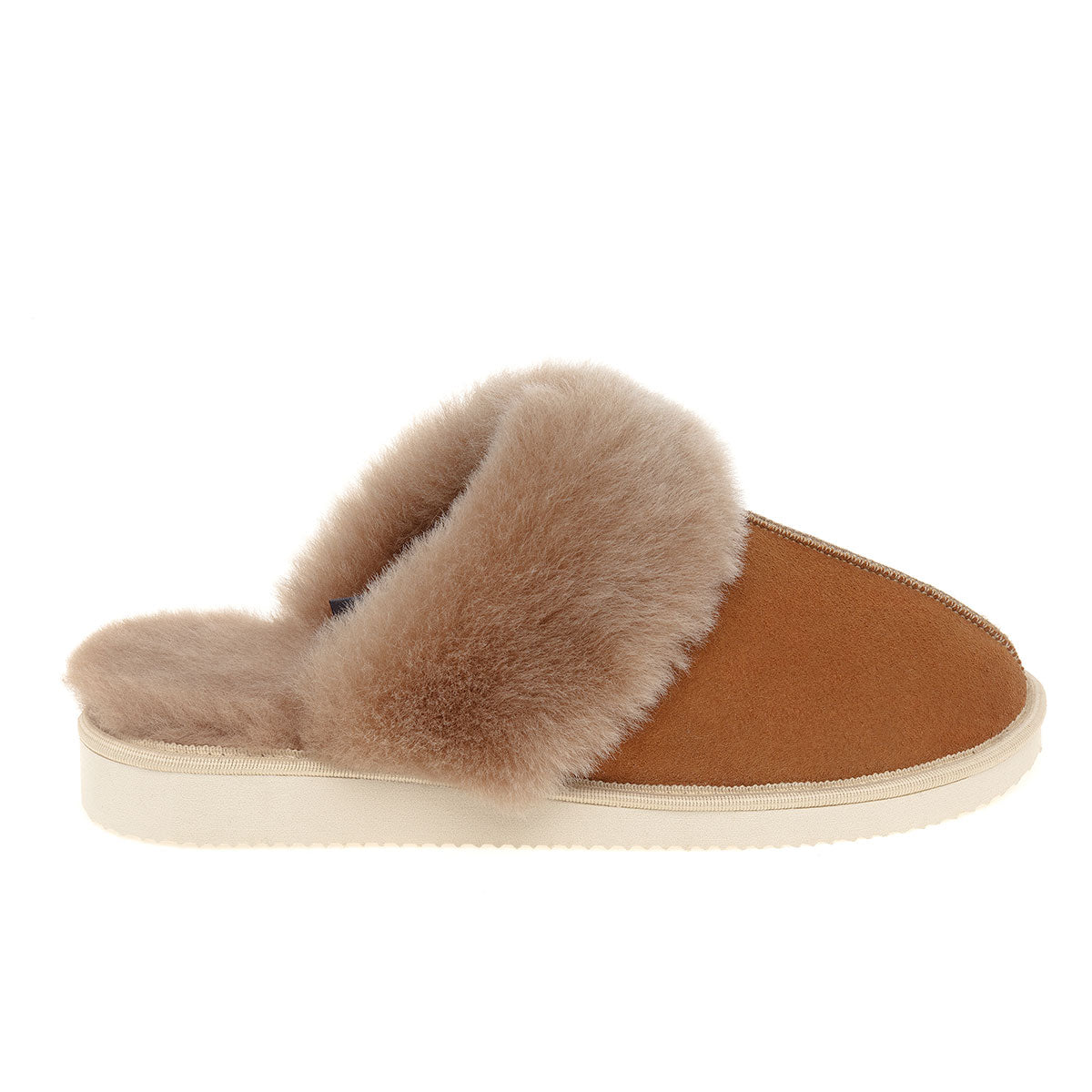 Ines Sheepskin Cuff Mules - Chestnut