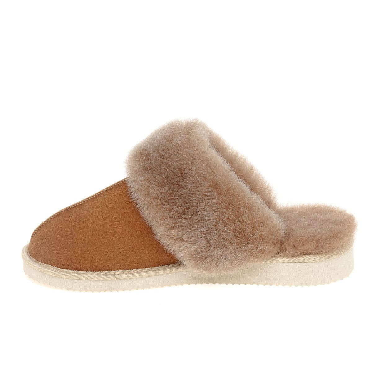 Ines Sheepskin Cuff Mules - Chestnut