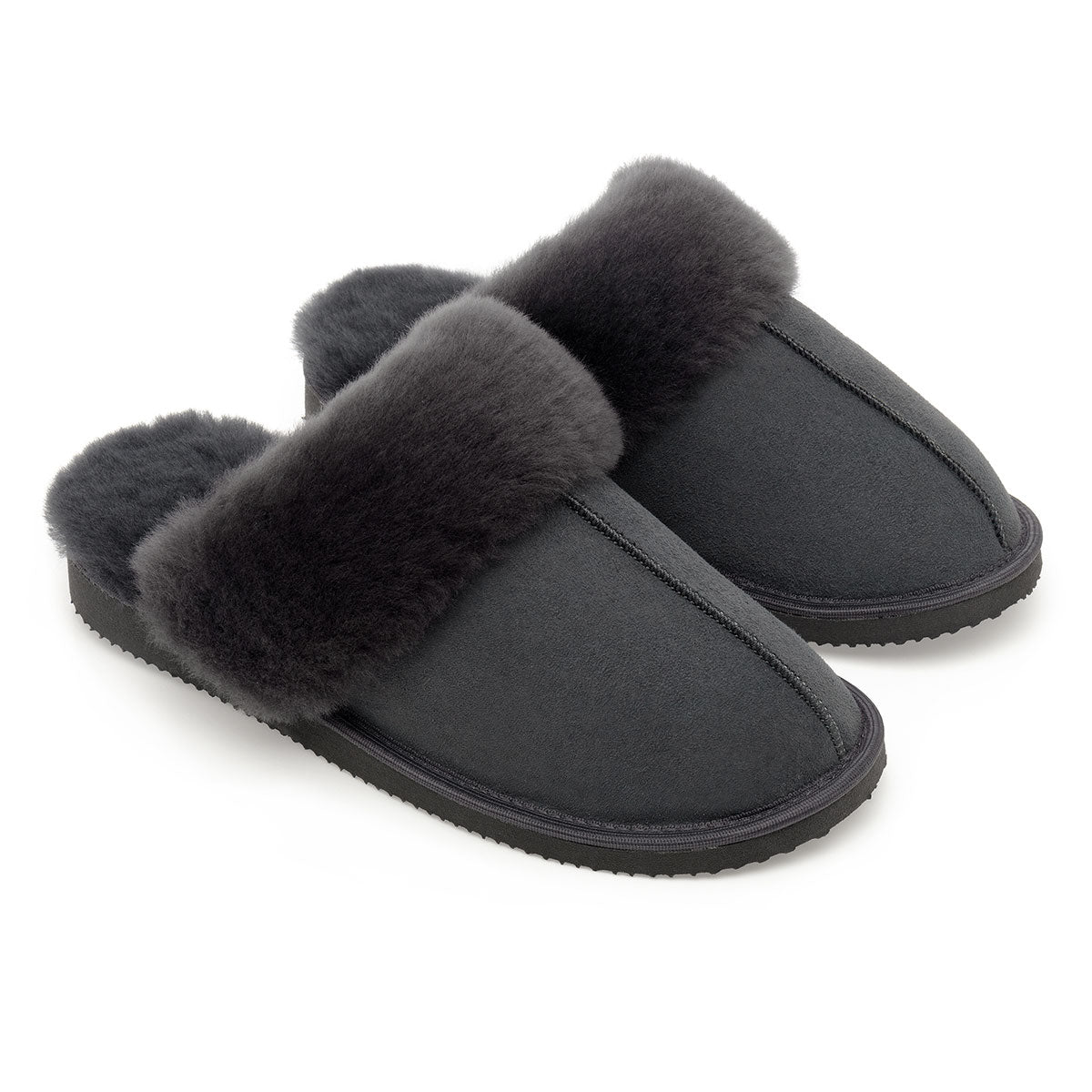 Ines Sheepskin Cuff Mules - Graphite