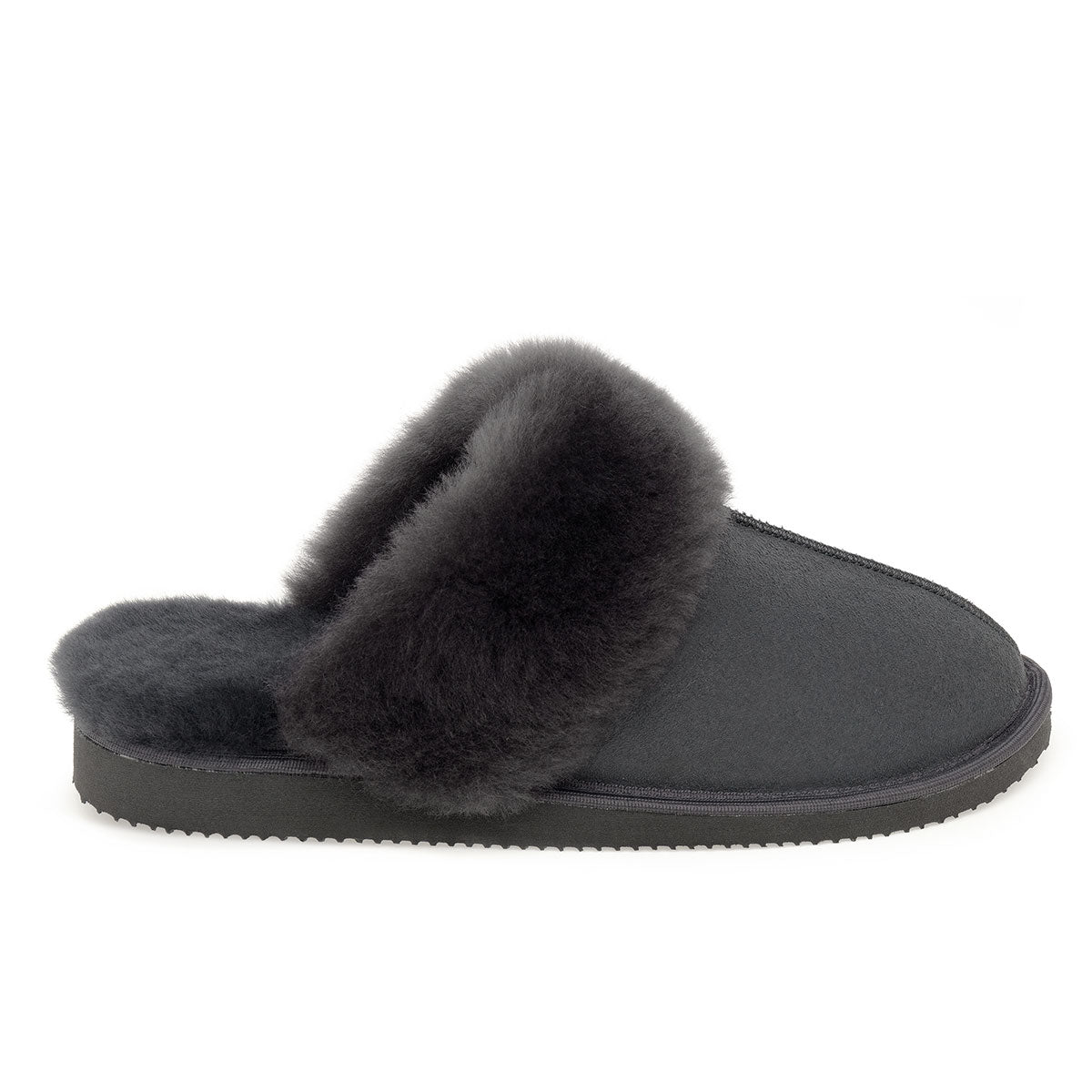 Ines Sheepskin Cuff Mules - Graphite