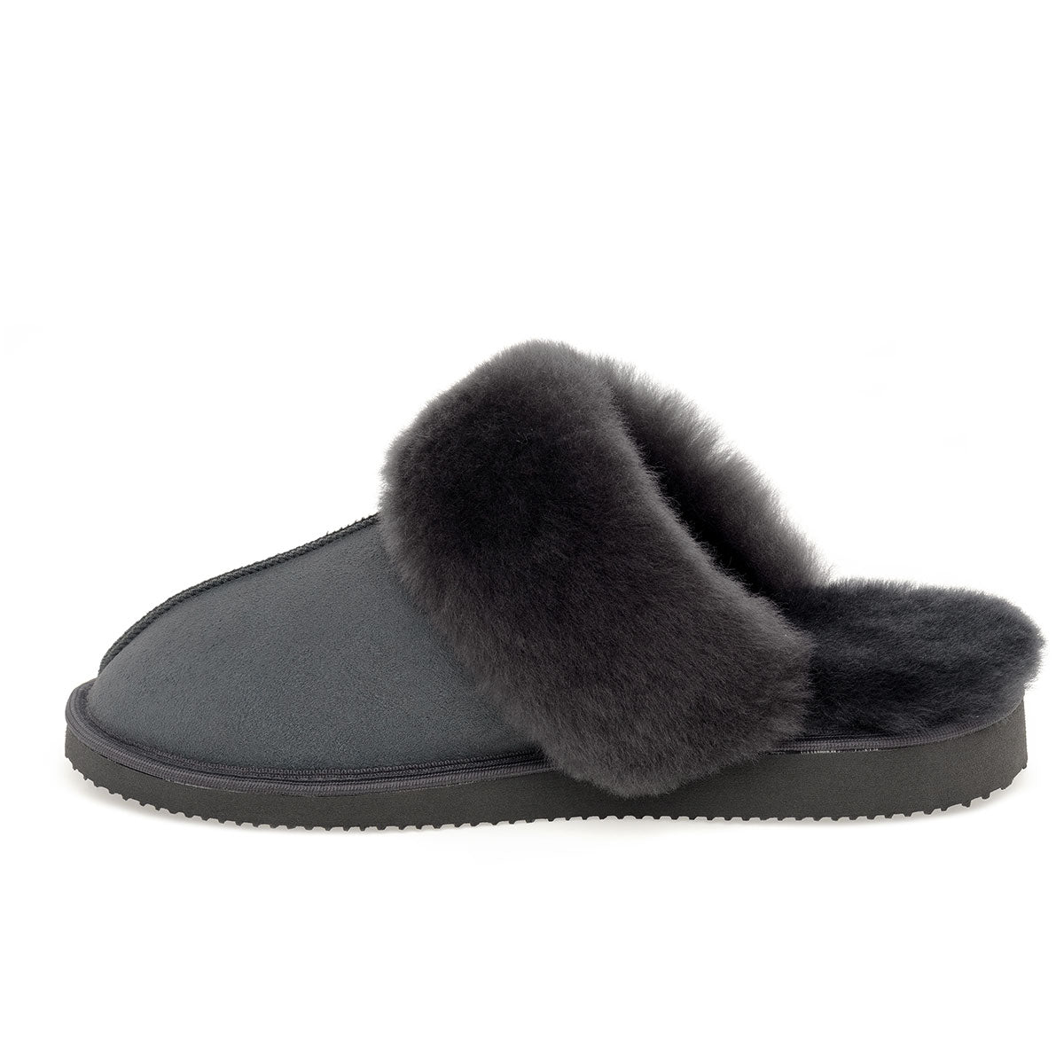 Ines Sheepskin Cuff Mules - Graphite