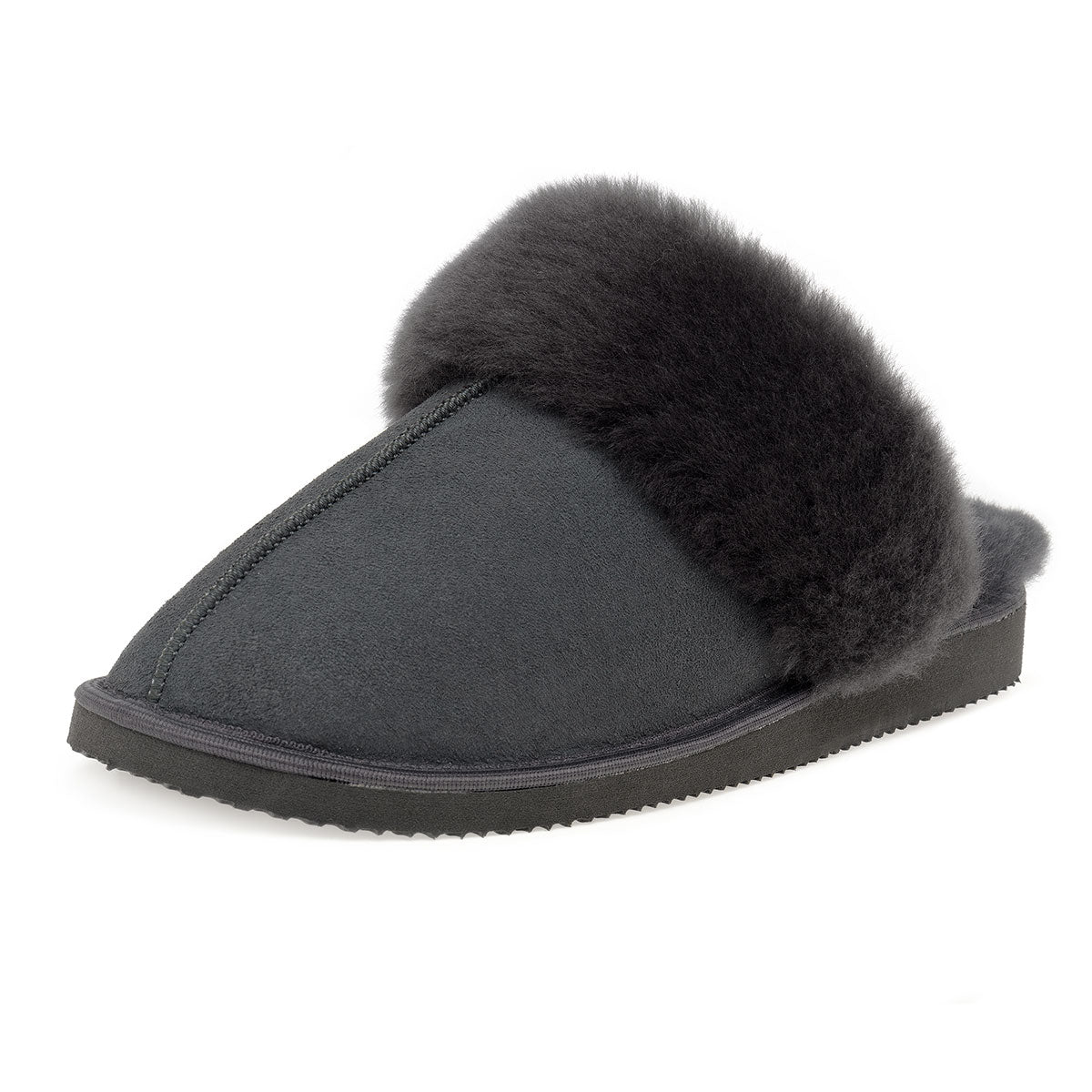 Ines Sheepskin Cuff Mules - Graphite