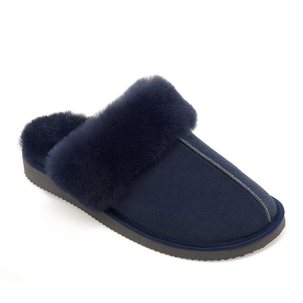 Ines Sheepskin Cuff Mules - Midnight Navy