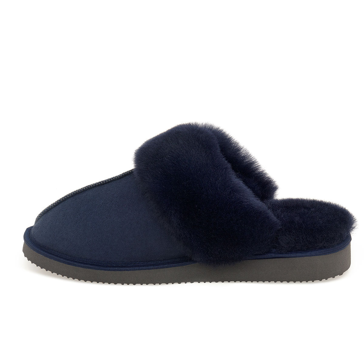 Ines Sheepskin Cuff Mules - Midnight Navy