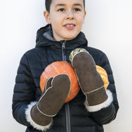 Children's Sheepskin Suede Mittens - Cappuccino