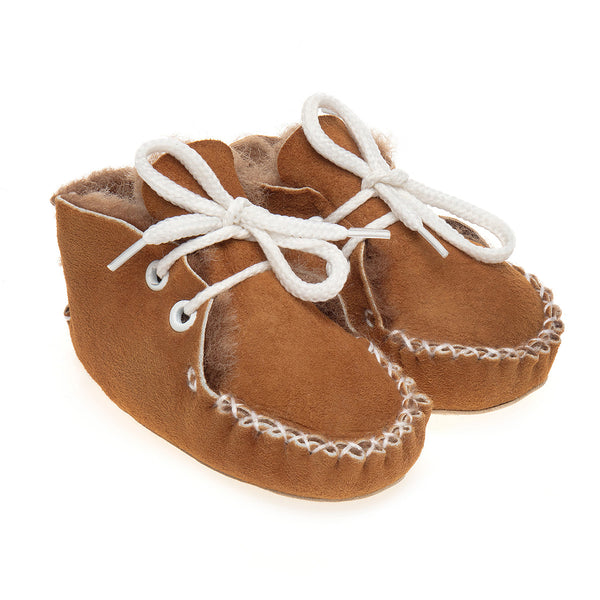 Lupe Hand-Stitched Sheepskin Baby Booties - Honey