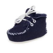 Lupe Hand-Stitched Sheepskin Baby Booties - Navy