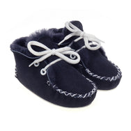 Lupe Hand-Stitched Sheepskin Baby Booties - Navy
