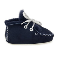 Lupe Hand-Stitched Sheepskin Baby Booties - Navy