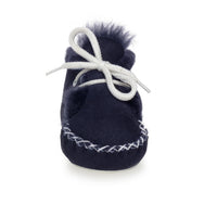 Lupe Hand-Stitched Sheepskin Baby Booties - Navy