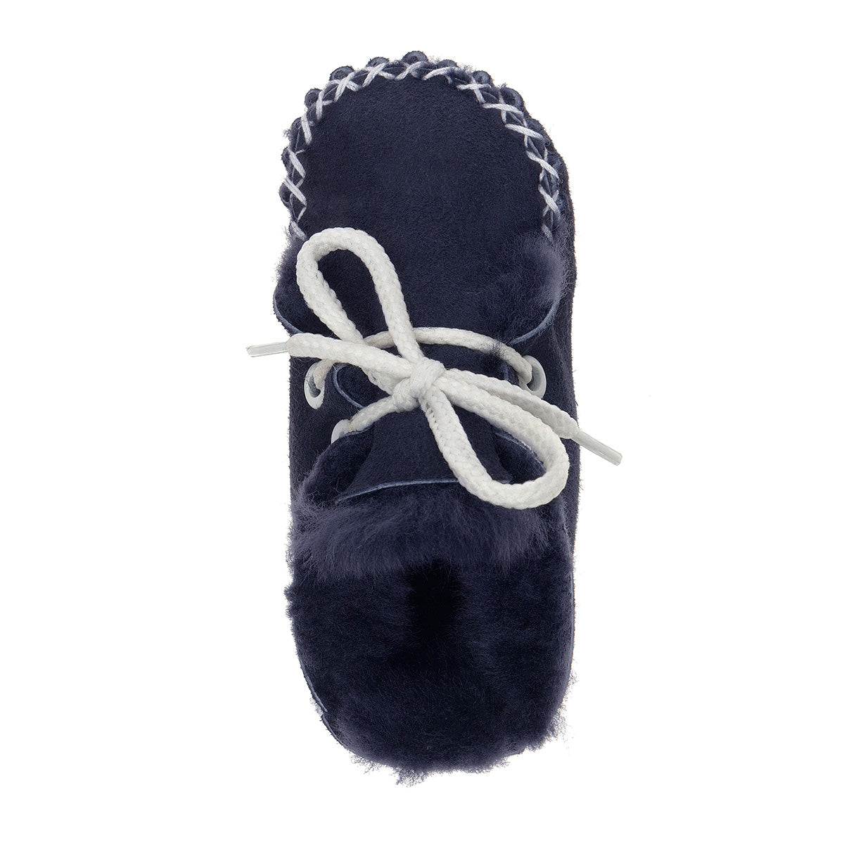 Lupe Hand-Stitched Sheepskin Baby Booties - Navy