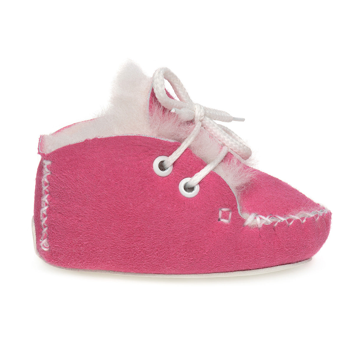 Lupe Hand-Stitched Sheepskin Baby Booties - Pink