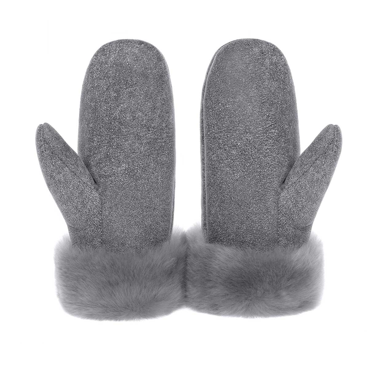 Women's Sheepskin Suede Mittens - NEW Grey Distressed Leather