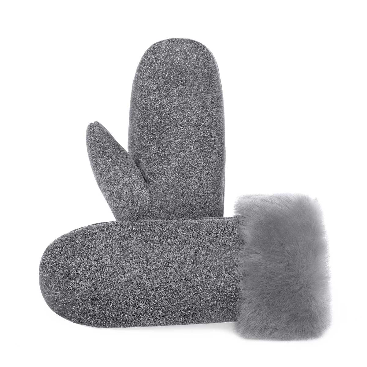 Women's Sheepskin Suede Mittens - NEW Grey Distressed Leather