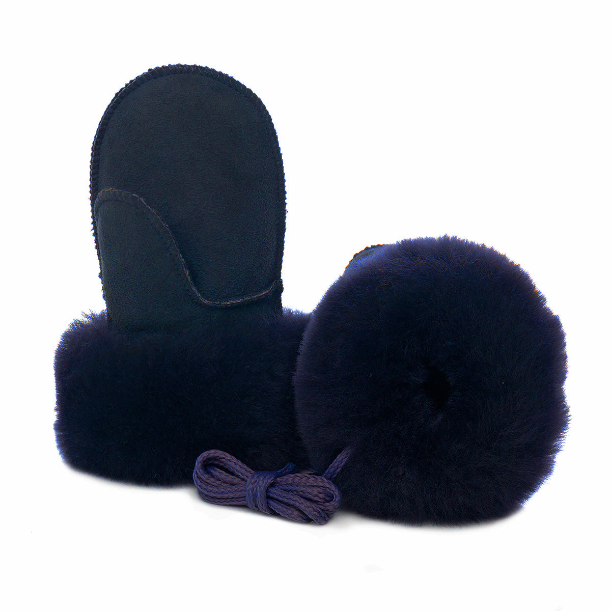 Children's Sheepskin Suede Mittens - Navy