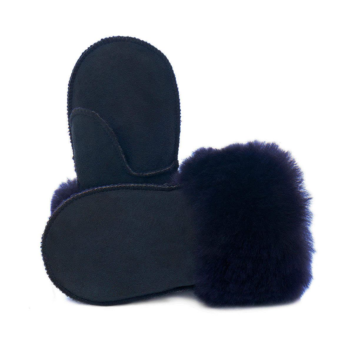 Children's Sheepskin Suede Mittens - Navy