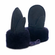 Children's Sheepskin Suede Mittens - Navy